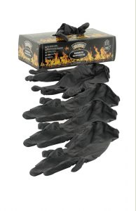 latex handschuhe schwarz Barbecue vor weißem Hintergrund