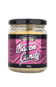 Bacon Candy Glas vor weißem Hintergrund