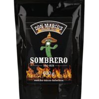 Sombrero Rub im Nachfuellbeutel, schwarzer wiederverschließbarer Beutel mit Zipper, schwarz gesleeved, Comic Kaktus mit Sombrero und Brille als Maskotchen