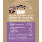Magic Dust Probierportion im braunen Kraftpapier mit Barriereschutz, Etikett mit Vorstellungstext und Nährwertangaben, Don Marco's Barbecue Logo mittig oben